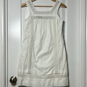 Gap White Cotton Linen Blend Eyelet Summer Shift Dress Coastal Grandma Style
